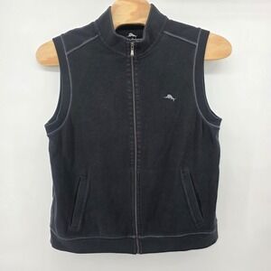 Tommy Bahama Vest‎ Mens XL Black Full Zip Ribbed Knit Pockets Casual Preppy Golf